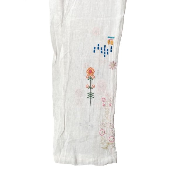 Johnny Was Embroidered Pants BIYA Elektra Large White Linen Drawstring B63422-2 - Picture 8 of 11